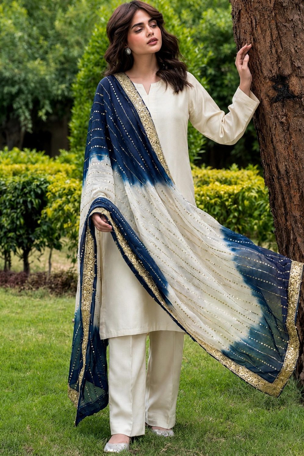 Shrenz Off White Silk Formal Collection Replica