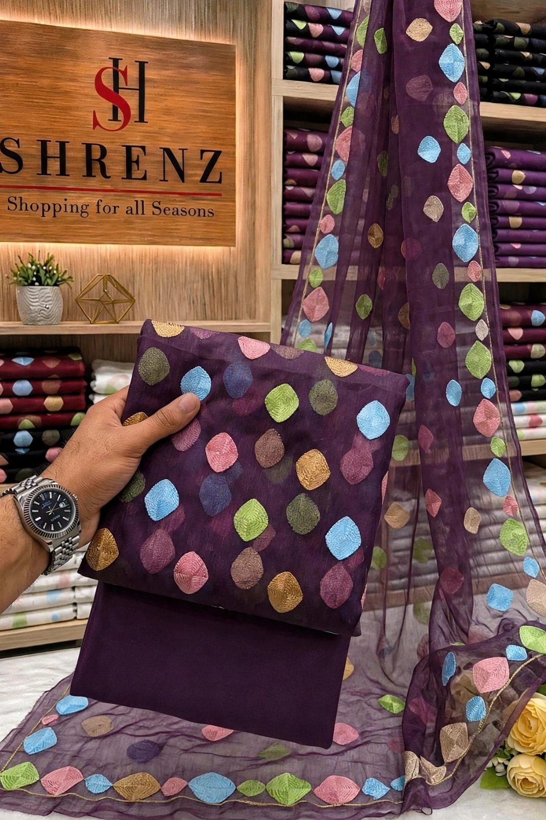 Shrenz Purple Chiffon Formal Collection Replica