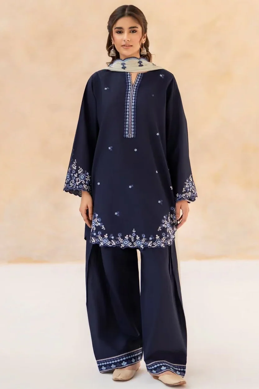 Shrenz Navy Blue Luxury Lawn Collection Replica