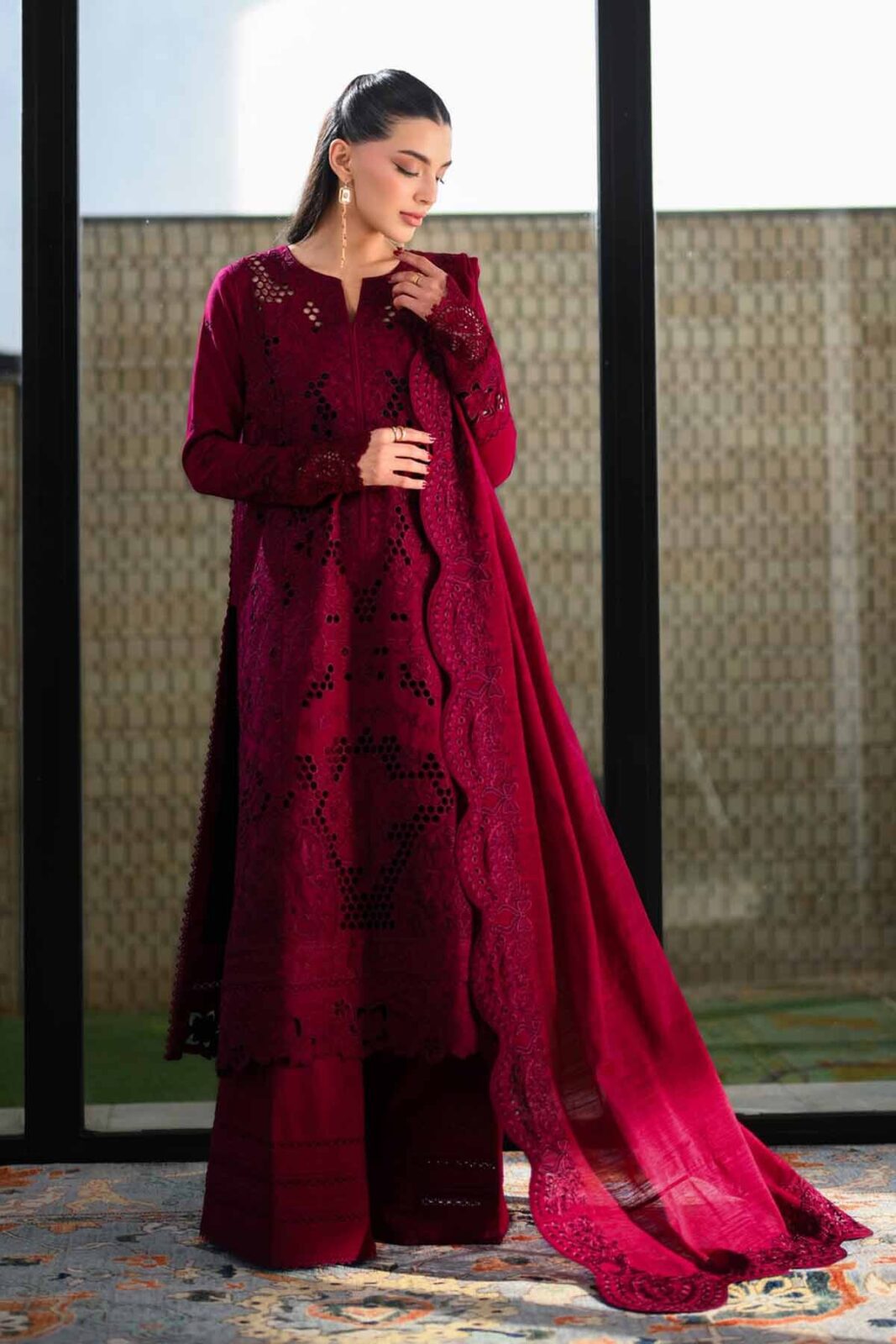 Zaib Maroon Luxury Lawn Collection Replica