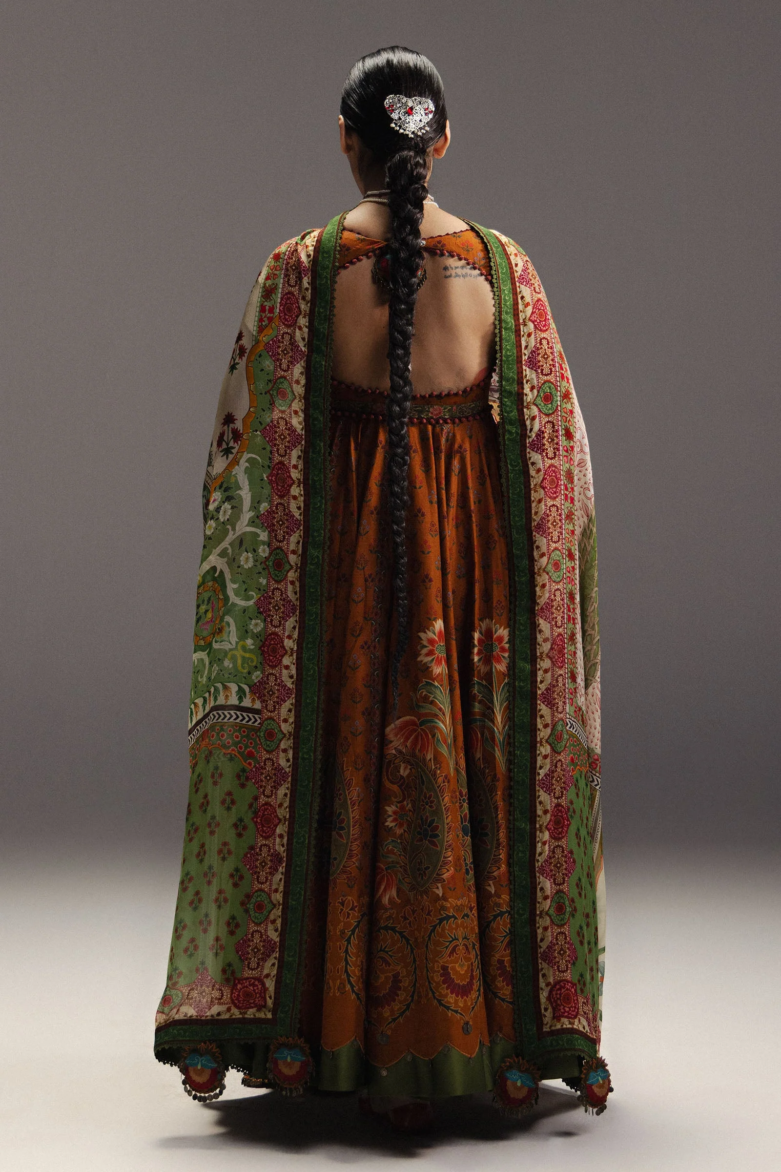 Alternative view of Zara Shahjahan Orange Silk Collection Replica