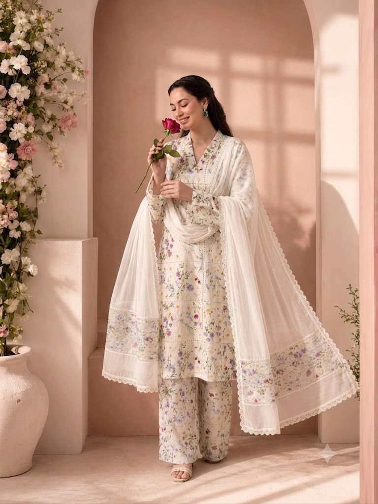 Alternative view of Shrenz White Luxury Lawn Collection Replica