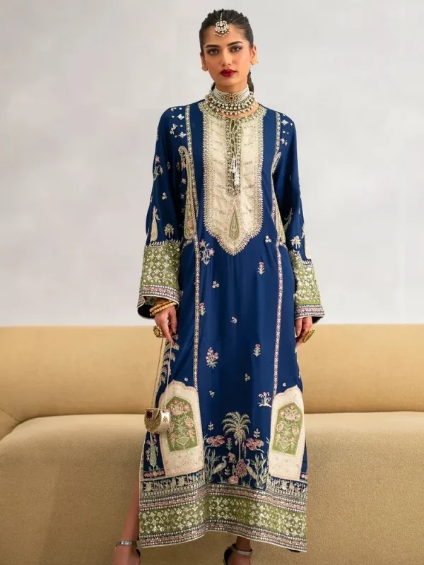 Ethnic Royal Blue Raw Silk Formal Collection Replica
