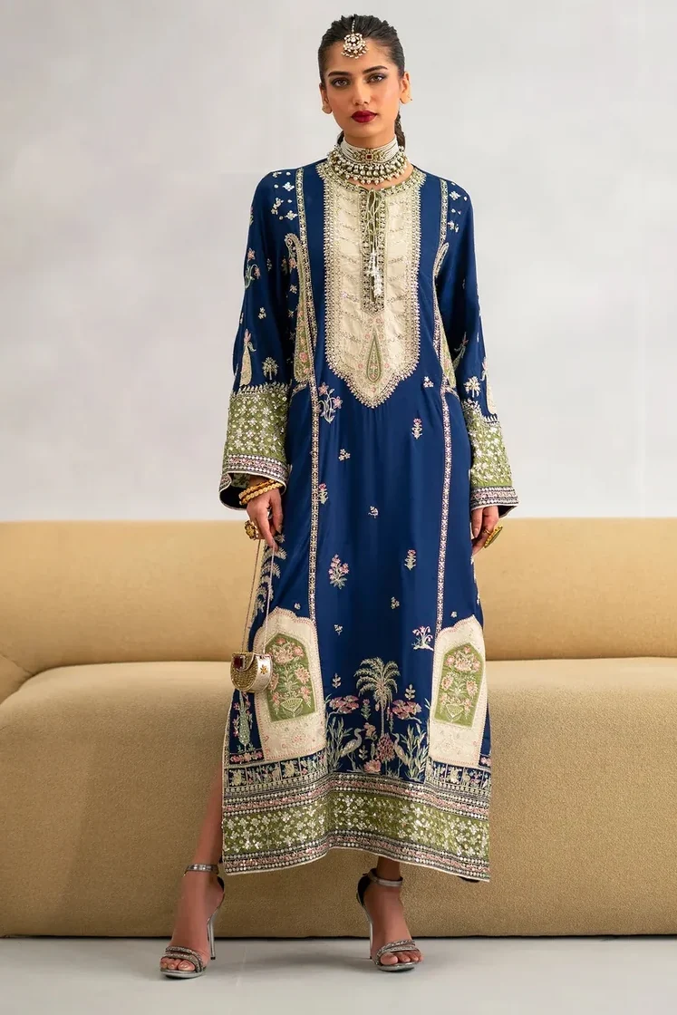 Ethnic Royal Blue Raw Silk Formal Collection Replica