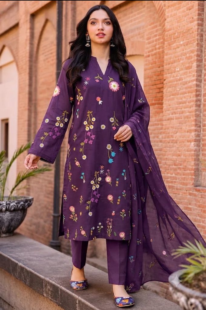 Shrenz Purple Luxury Lawn Collection Replica