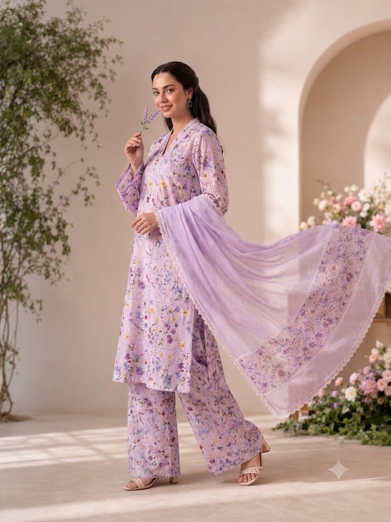Alternative view of Shrenz Purple Luxury Lawn Collection Replica