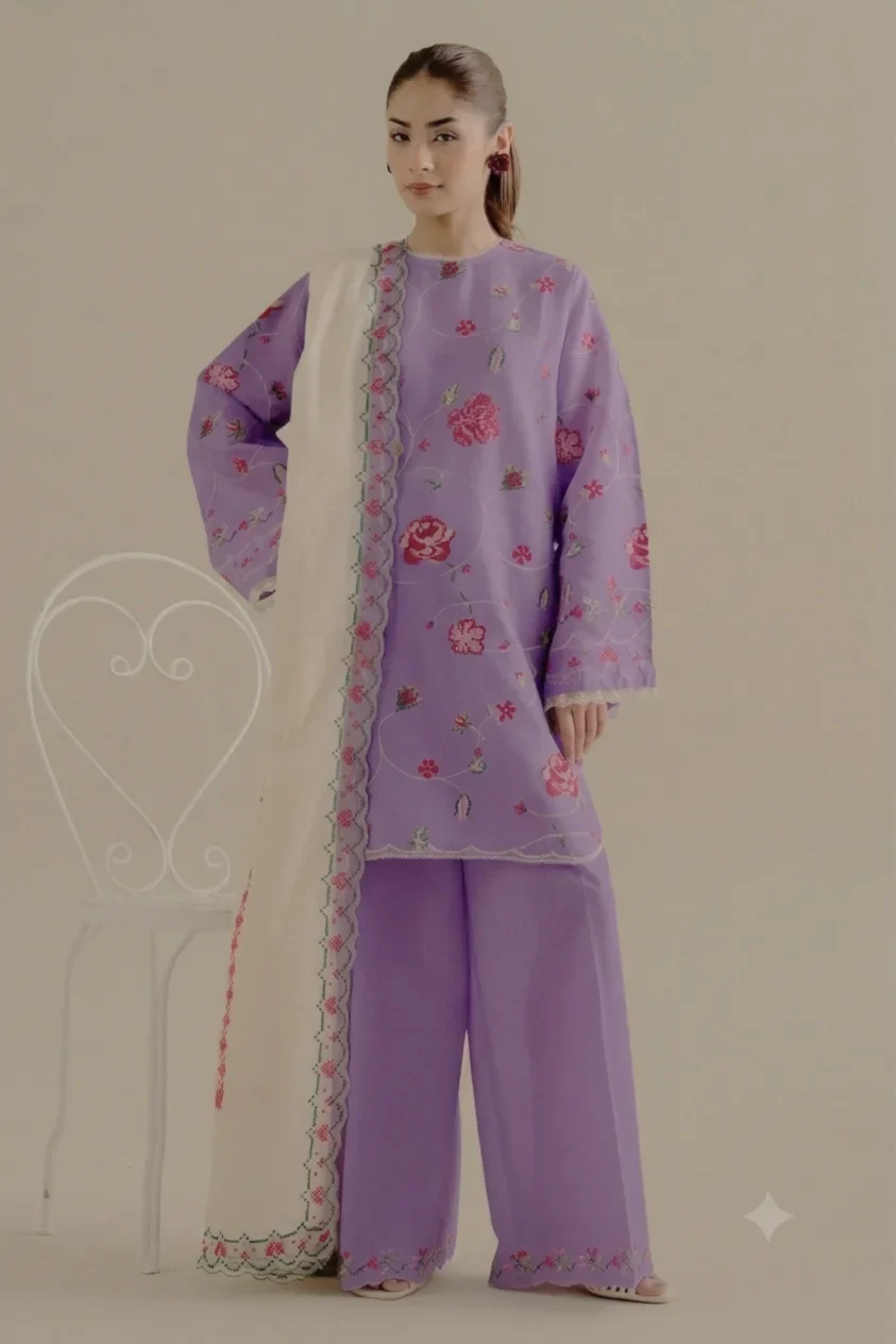 Zara Shahjahan Purple Printed Lawn Collection Replica