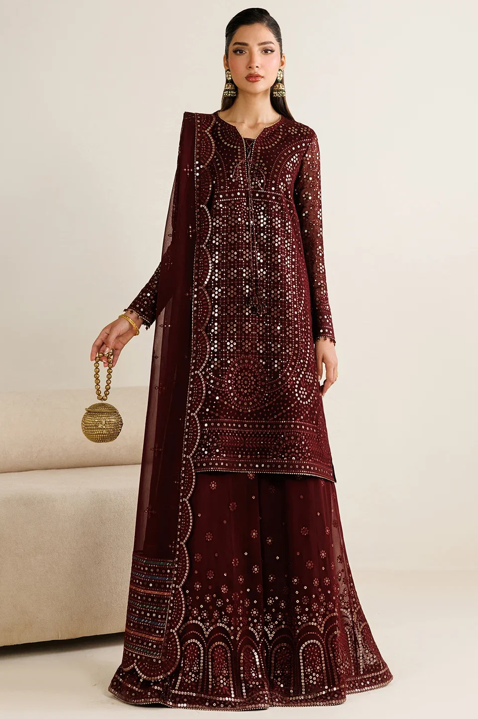 Jazmin Maroon Chiffon Formal Collection Replica