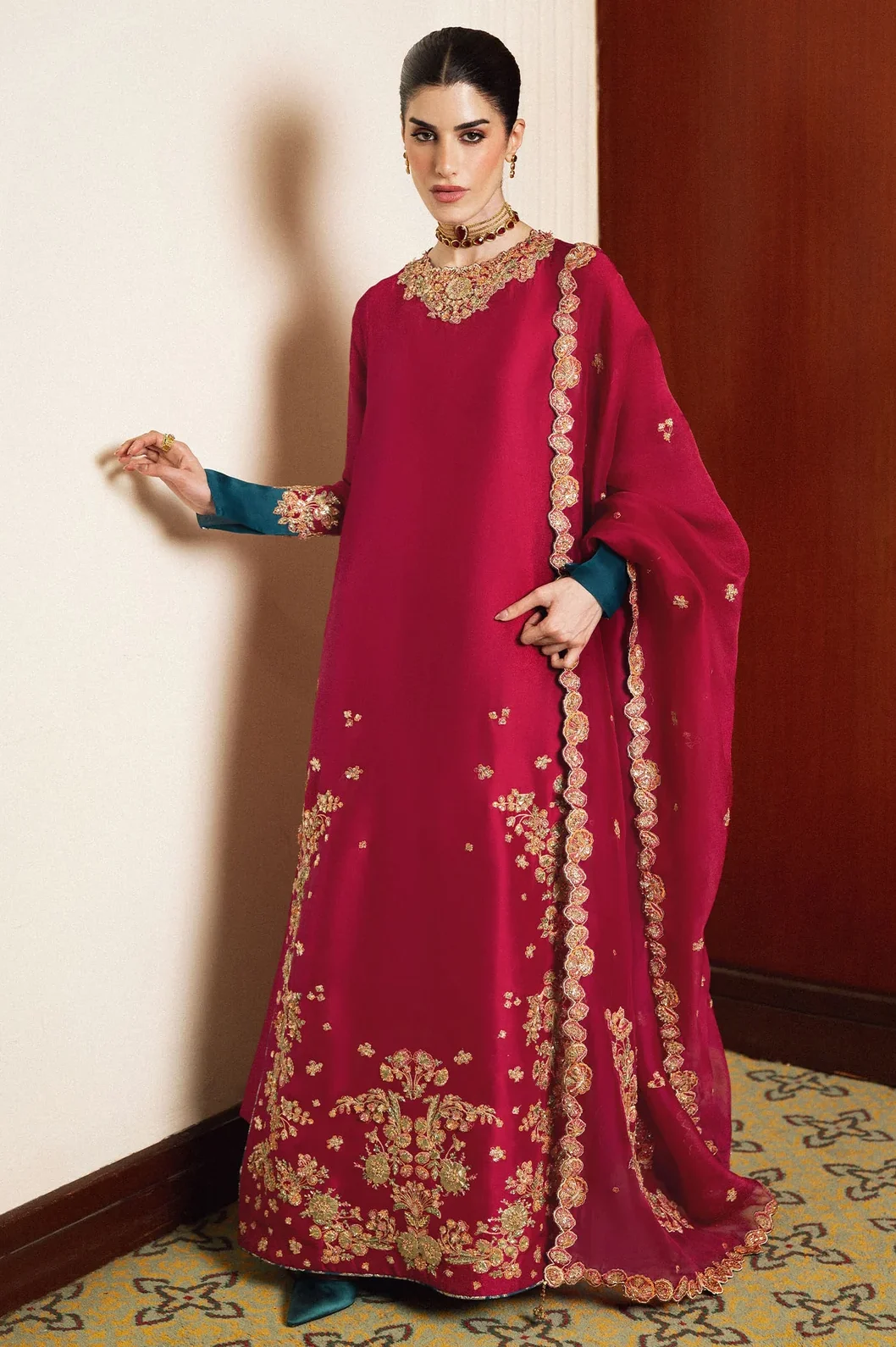 Hussain Rehar Shocking Pink Raw Silk Formal Collection Replica