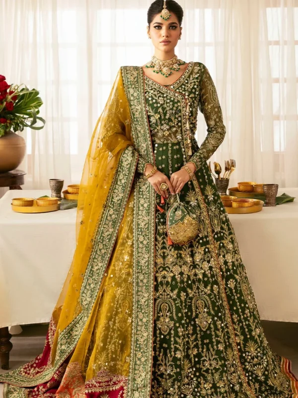 Gulaal Bottle Green Net Bridal Collection Replica