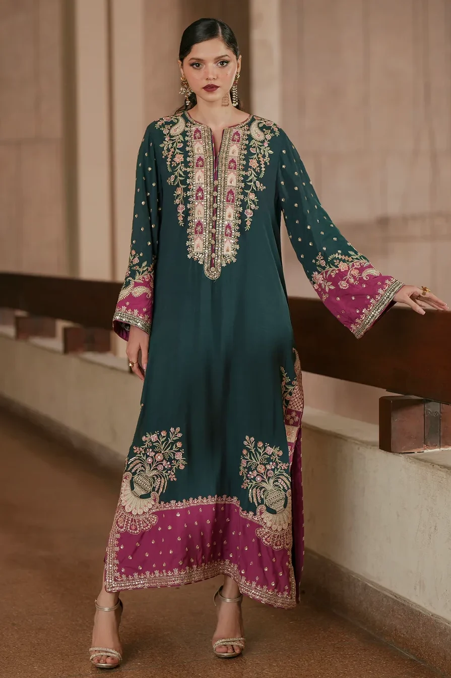 Ethnic Seagreen Silk Formal Collection Replica