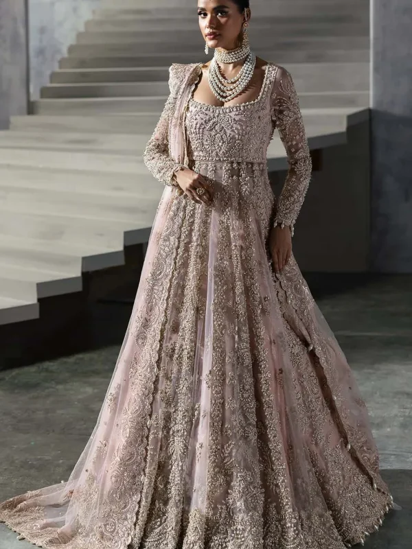 Afrozeh Peach Net Bridal Collection Replica