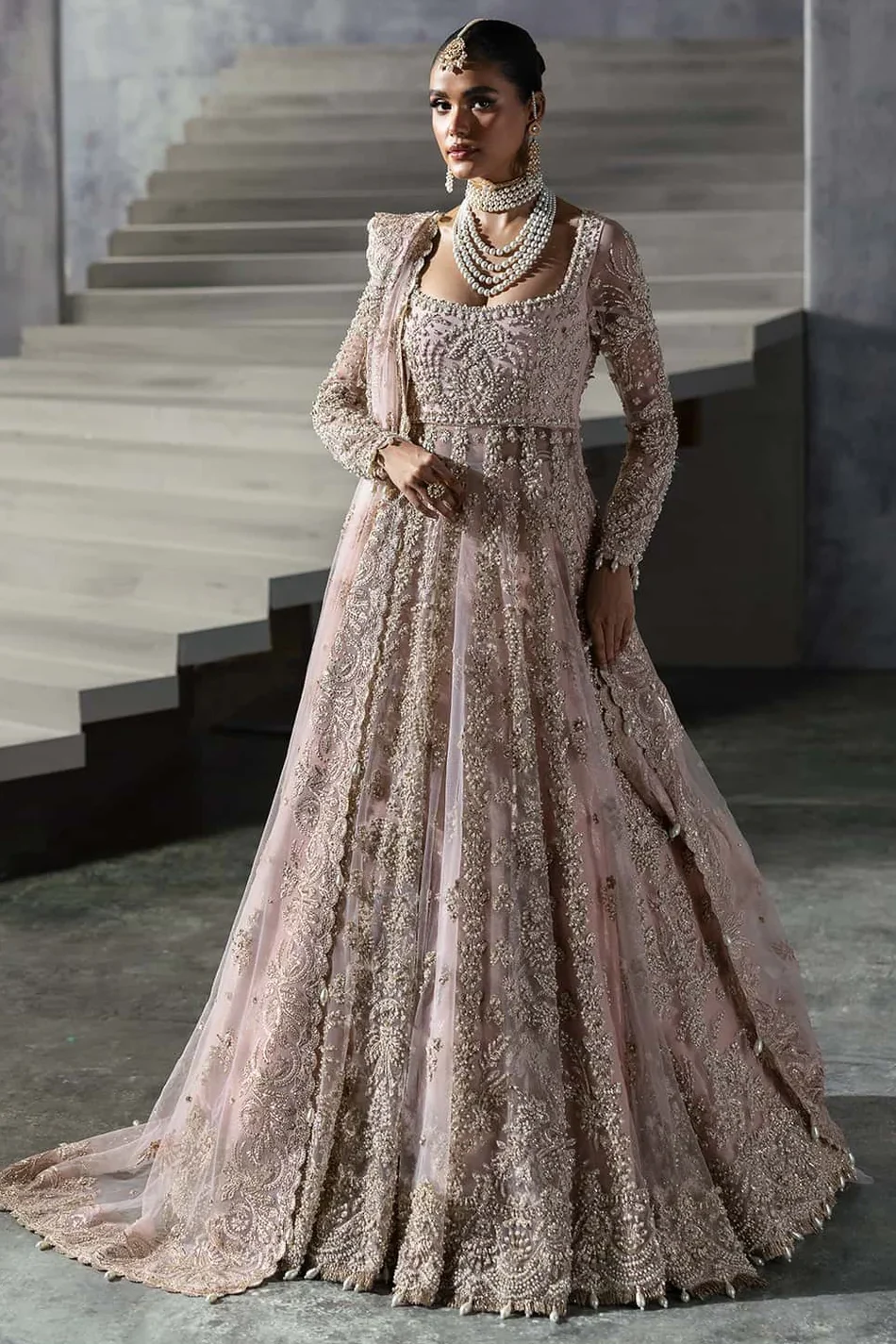 Afrozeh Peach Net Bridal Collection Replica