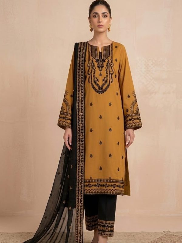 Shrenz Mustard Luxury Lawn Collection Replica