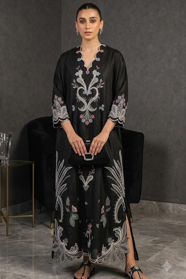 Ethnic Black Sheesha Silk Formal Collection Replica