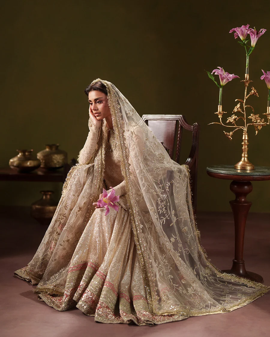 Faiza Saqlain Skin Chiffon Bridal Collection Replica - Image 3