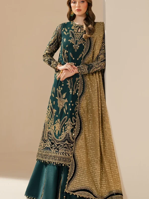 Jazmin Bottle Green Chiffon Formal Collection Replica