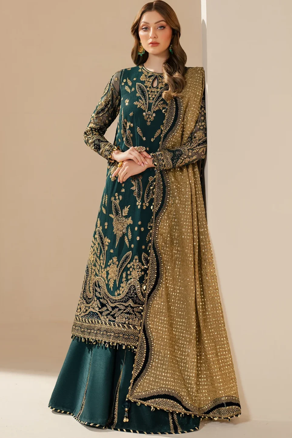 Jazmin Bottle Green Chiffon Formal Collection Replica
