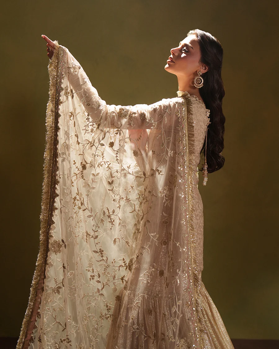 Faiza Saqlain Skin Chiffon Bridal Collection Replica - Image 4