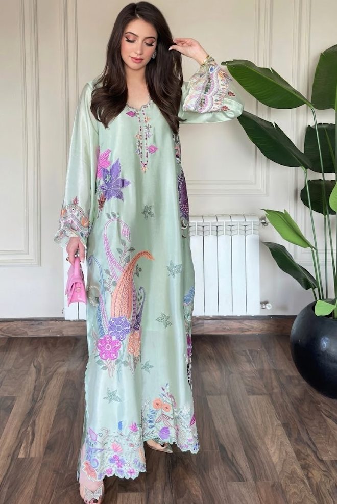 Shrenz Pistachio Sheesha Silk Formal Collection Replica
