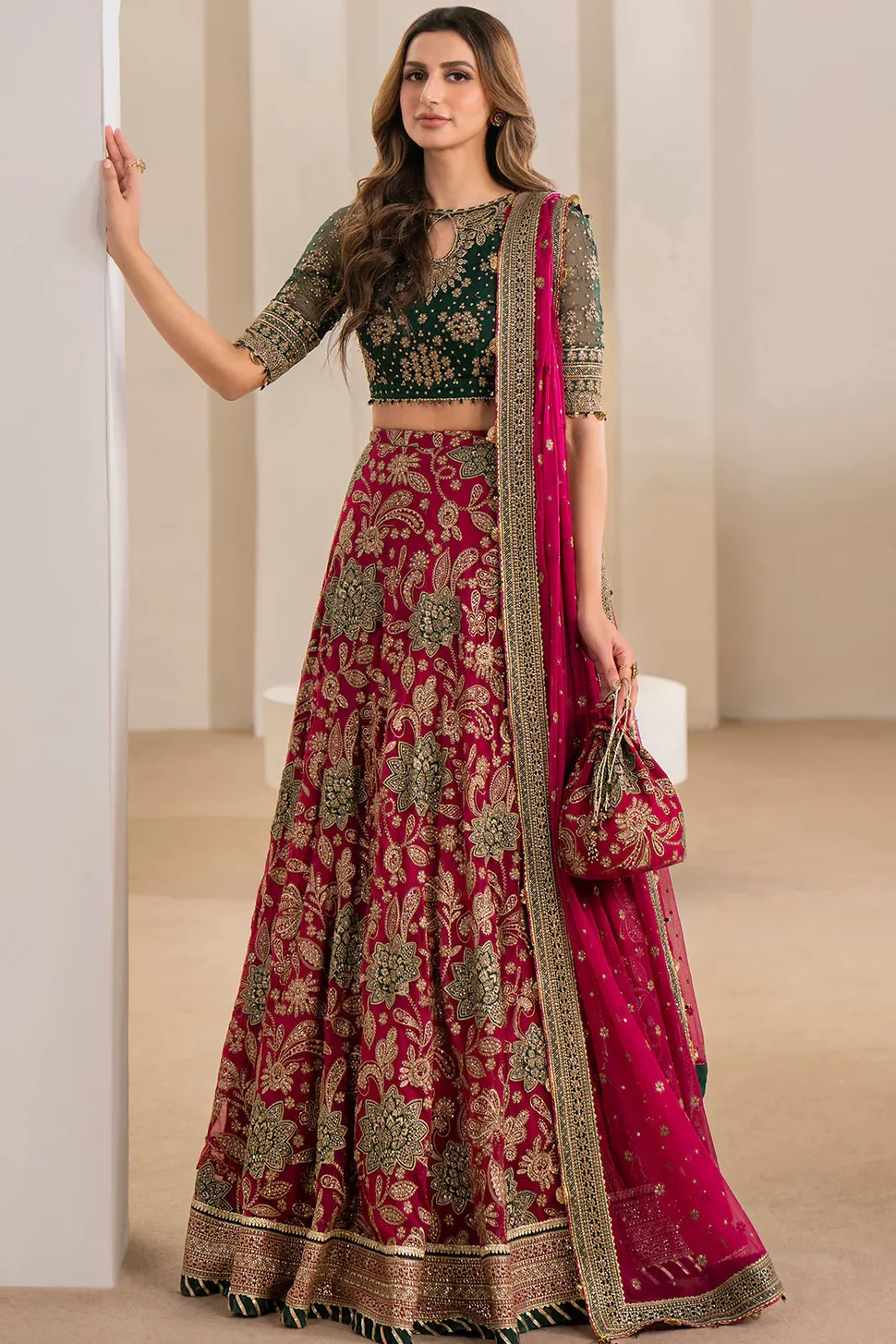 Jazmin Shocking Pink Chiffon Bridal Collection Replica