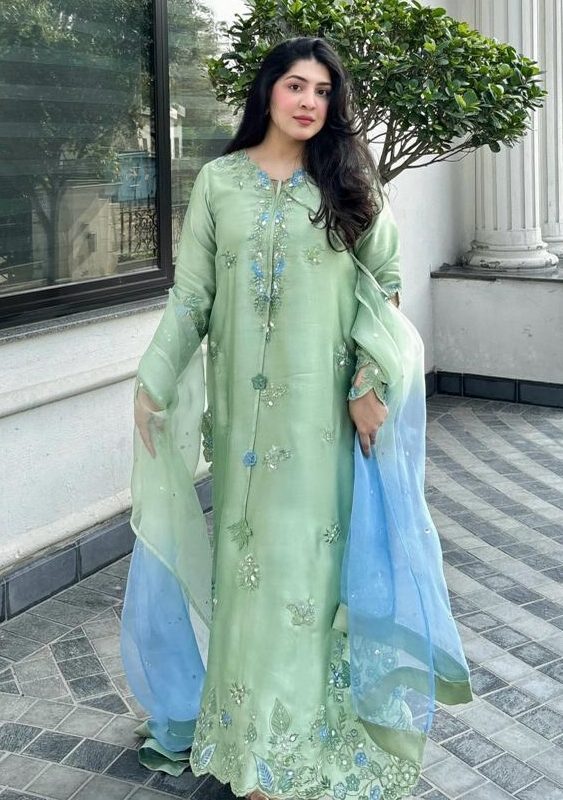 Shrenz Pistachio Sheesha Silk Formal Collection Replica