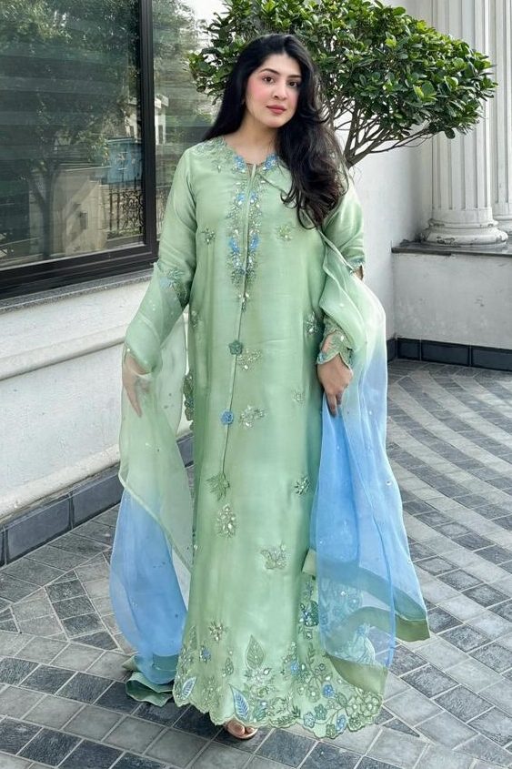 Shrenz Pistachio Sheesha Silk Formal Collection Replica