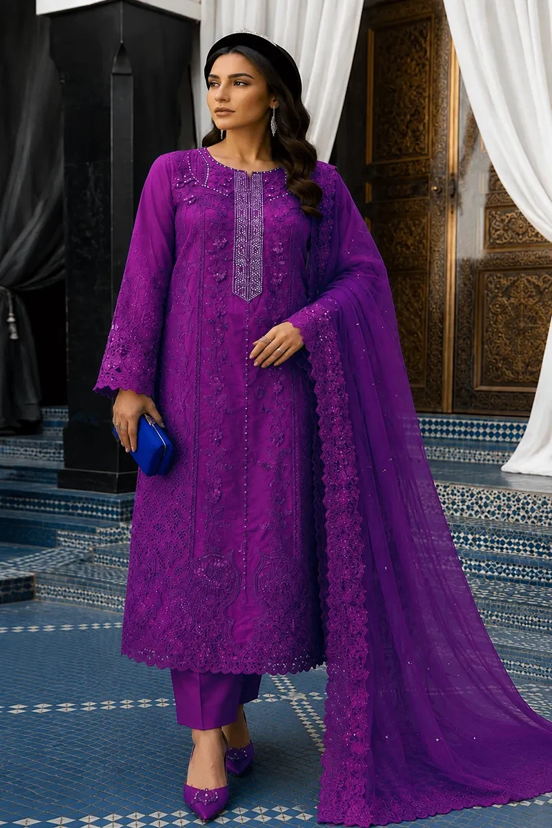 Shrenz Purple Luxury Lawn Collection Replica