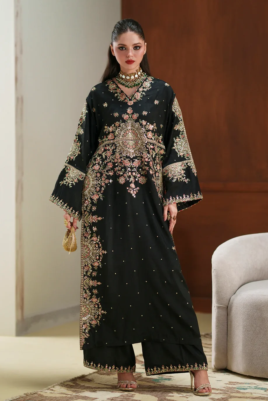 Ethnic Black Silk Formal Collection Replica