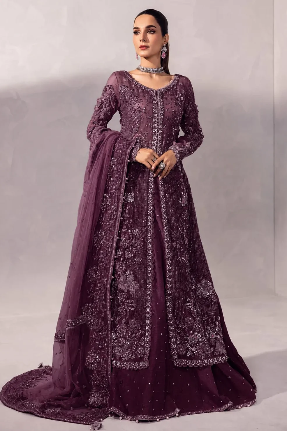 Maria B Purple Sheesha Silk Bridal Collection Replica