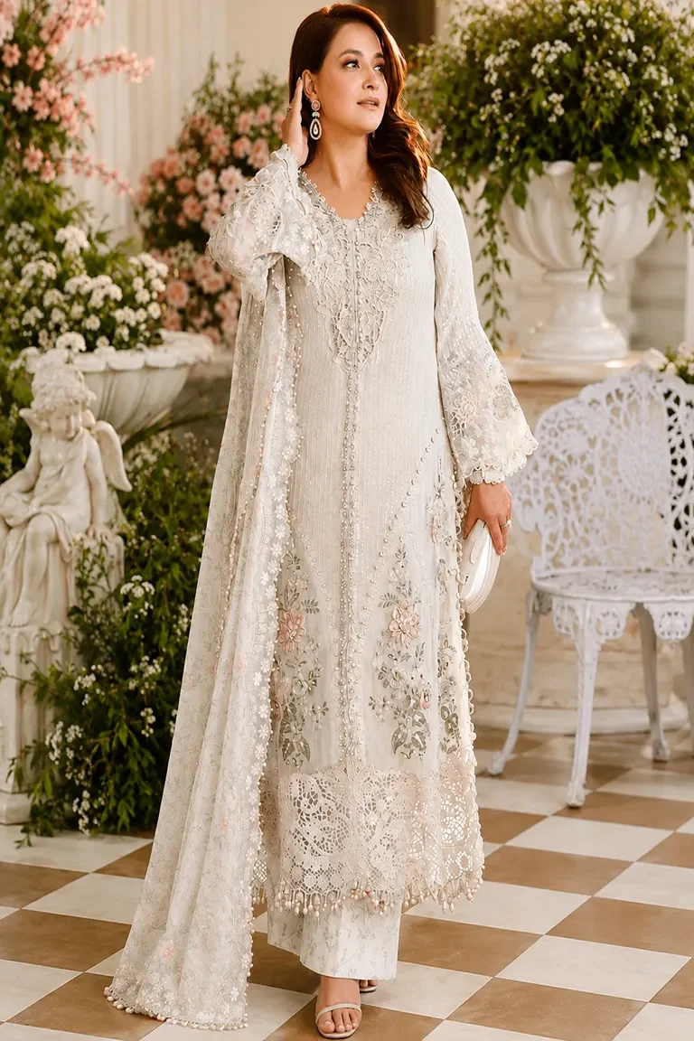 Maria B White Chiffon Formal Collection Replica