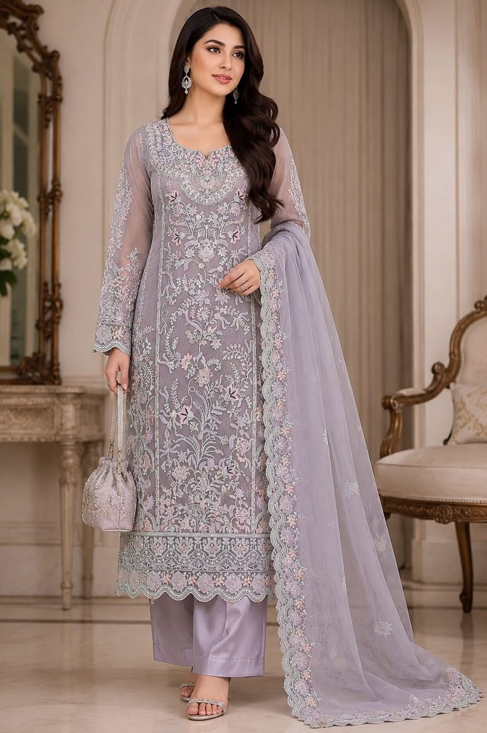 Shrenz Mauve Organza Formal Collection Replica