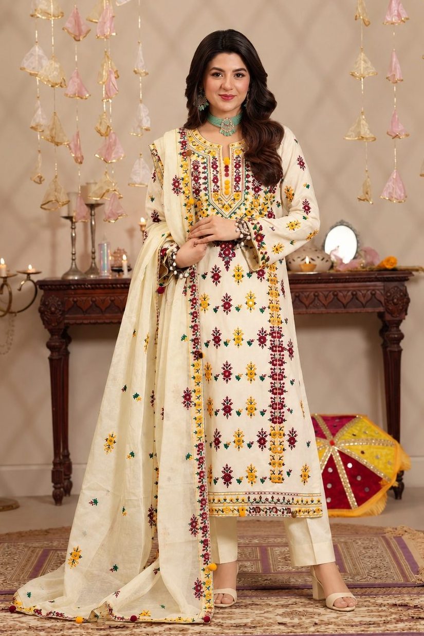 Shrenz Off White Raw Silk Formal Collection Replica