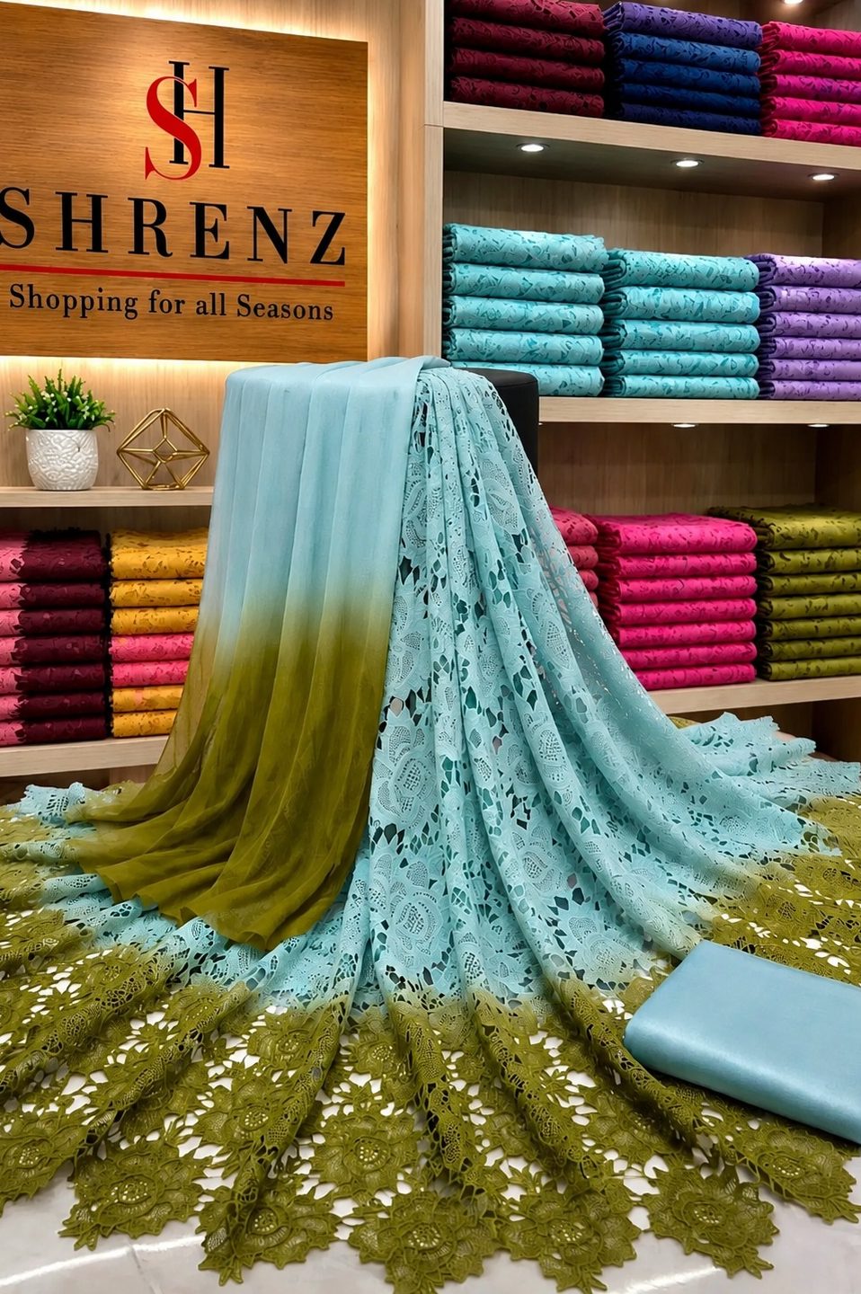 Shrenz Seagreen Tie-N-Die Croche Formal Collection Replica
