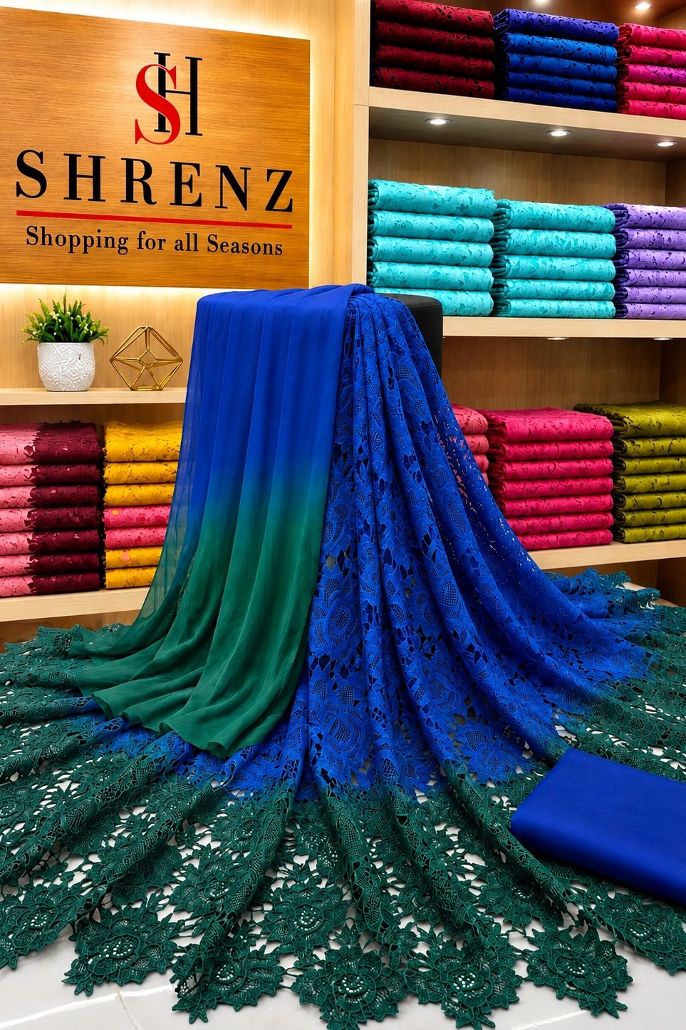 Shrenz Royal Blue Tie-N-Die Croche Formal Collection Replica