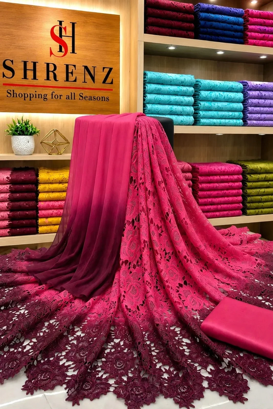 Shrenz Shocking Pink Tie-N-Die Croche Formal Collection Replica