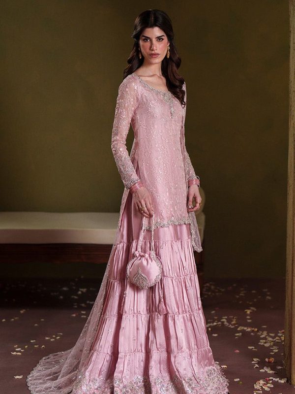 Faiza Saqlain Pink Chiffon Bridal Collection Replica