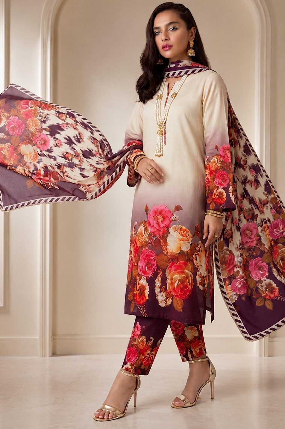Shrenz Purple Silk 3 Piece Collection Replica