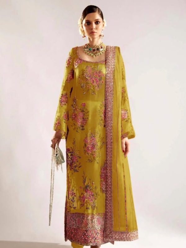 Hussain Rehar Mustard Organza Formal Collection Replica