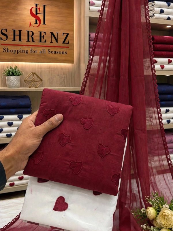 Shrenz Maroon Luxury Lawn Collection Replica