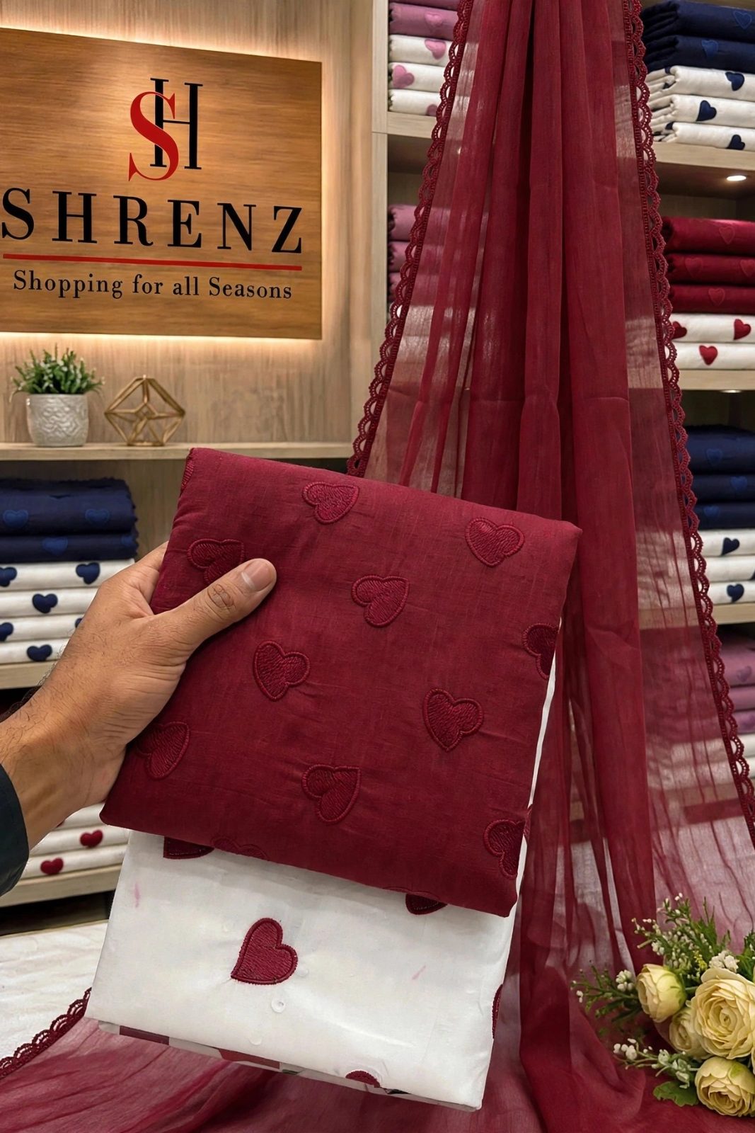 Shrenz Maroon Luxury Lawn Collection Replica