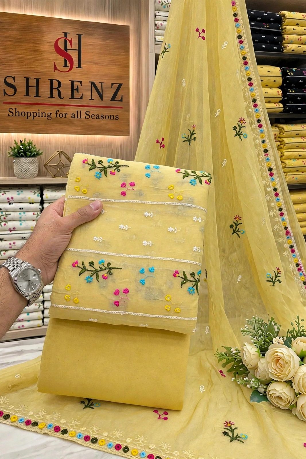 Shrenz Yellow Luxury Lawn Collection Replica
