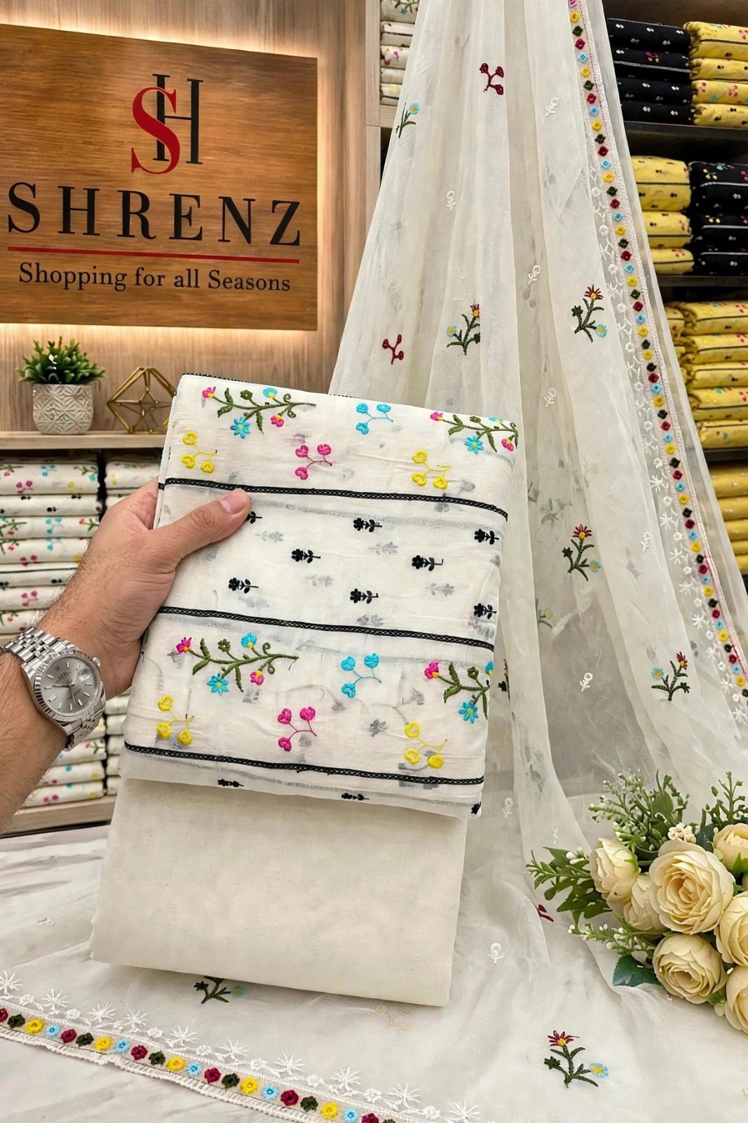 Shrenz White Luxury Lawn Collection Replica