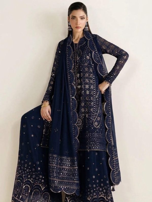 Jazmin Navy Blue Chiffon Formal Collection Replica
