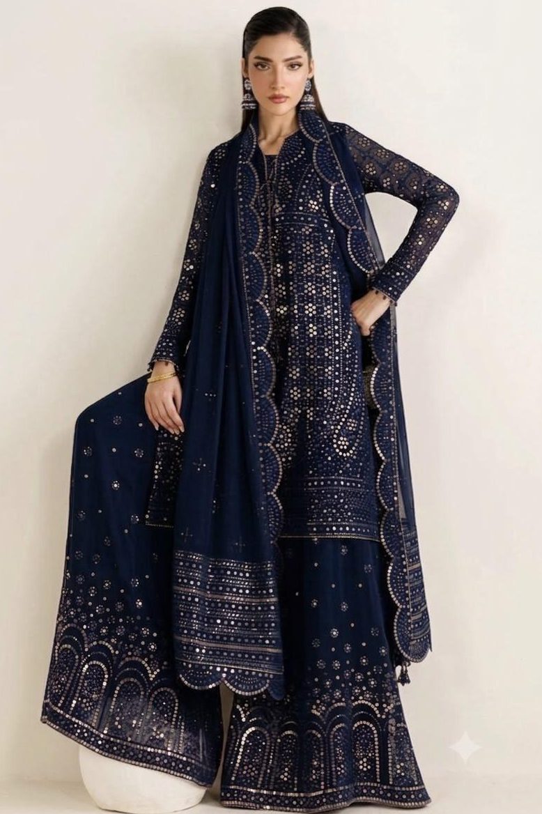 Jazmin Navy Blue Chiffon Formal Collection Replica