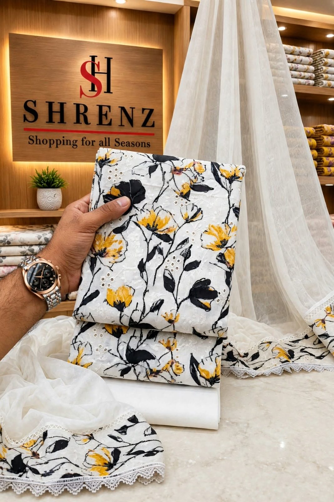 Shrenz Black Luxury Lawn Collection Replica