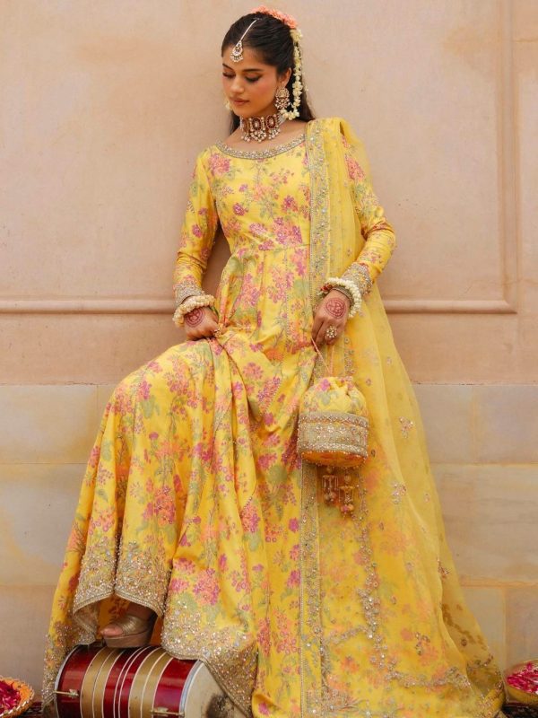 Kanwal Malik Yellow Silk Formal Collection Replica