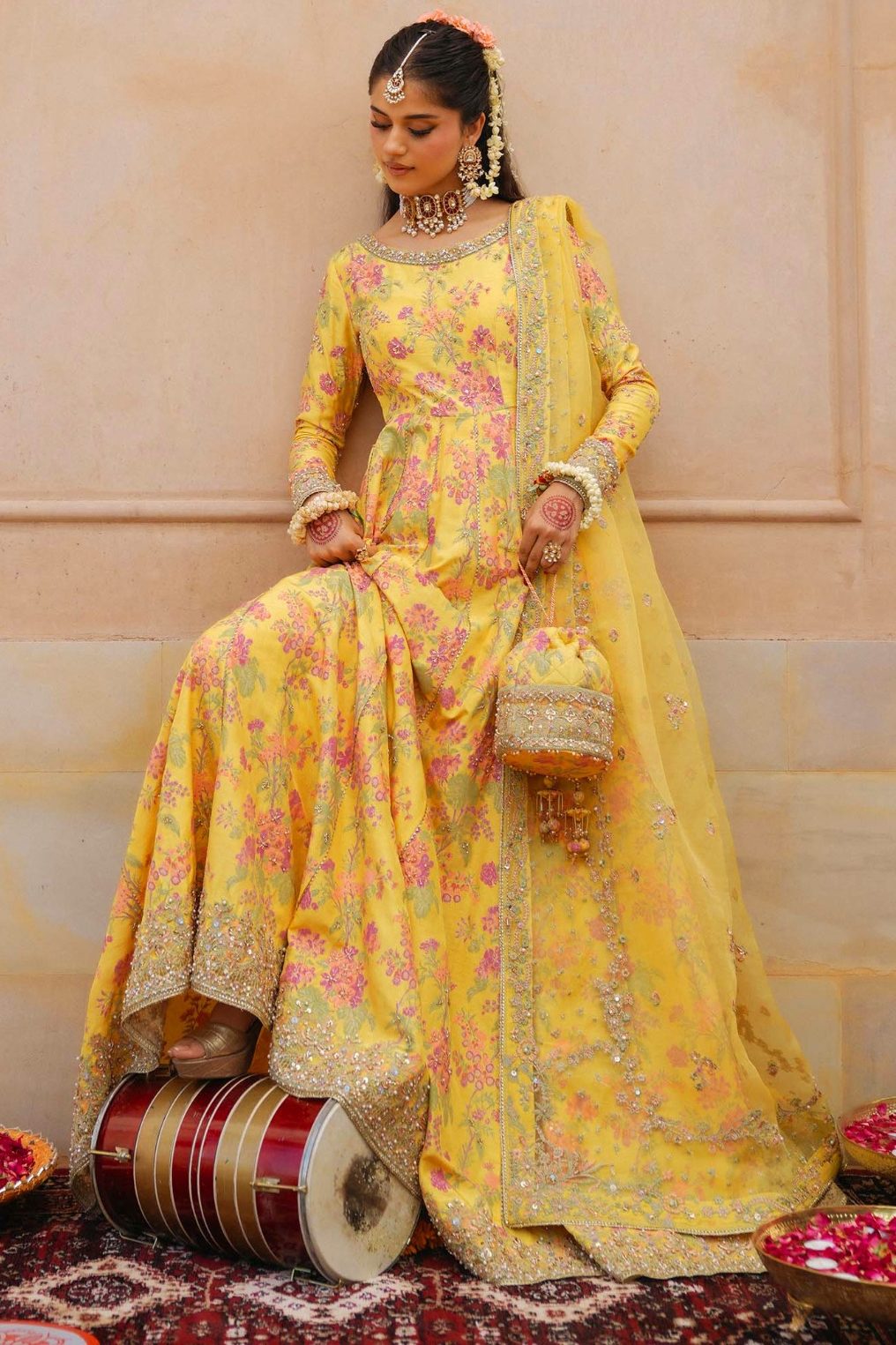 Kanwal Malik Yellow Silk Formal Collection Replica
