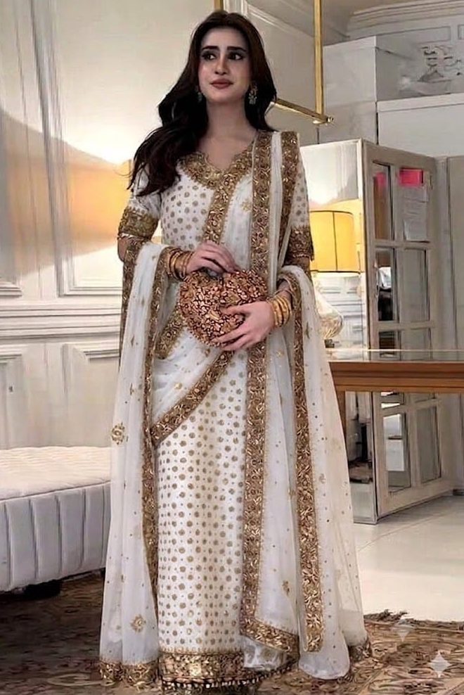 Haris Shakeel White Bridal Collection Chiffon Replica