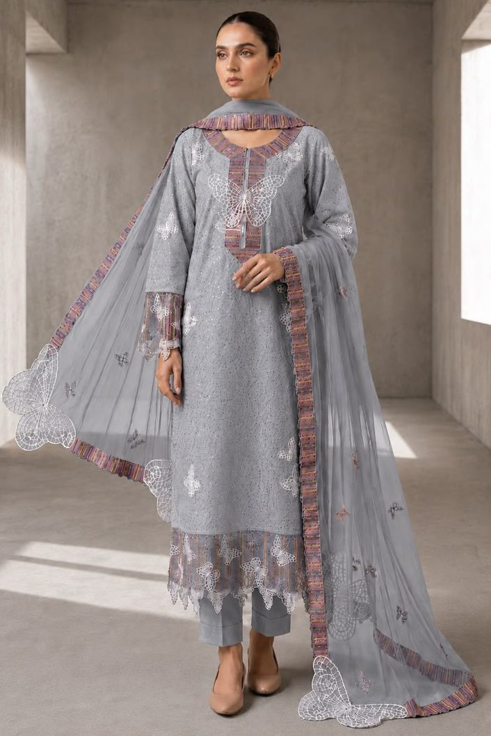 Shrenz Grey Luxury Lawn collection Replica